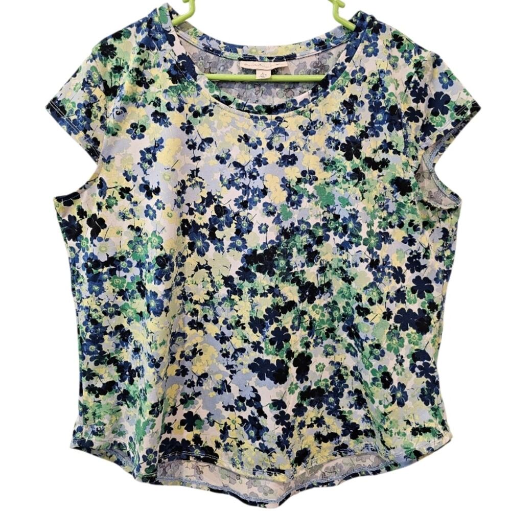 Emaline Floral Scoop Neck High Low Cap Sleeve Top XL
